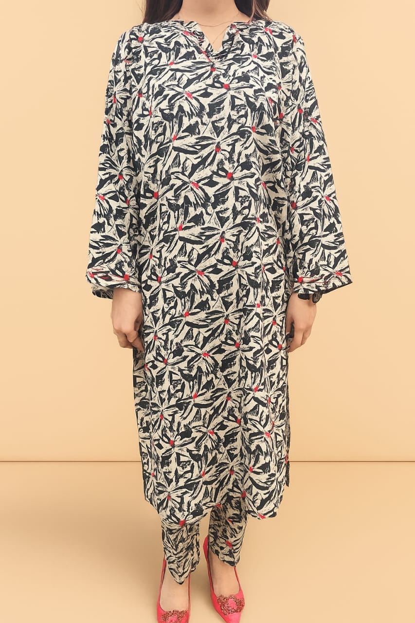 2Pc Stitched Bloom — Black Kurta & Trouser 1 2Pc Bloom Black Kurta Trouser Model Standing Pose