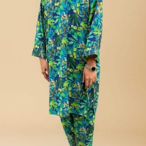 2Pc Bloom Blue Kurta & Trouser Model Front Pose