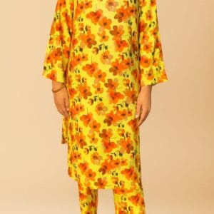 2Pc Bloom Lemon Kurta & Trouser Model Front Pose