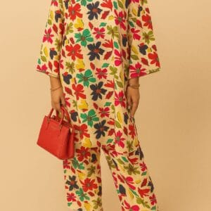 2Pc Bloom Off White Kurta & Trouser Model Front Pose