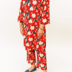 2Pc Bloom Orange Kurta & Trouser Model Front Pose