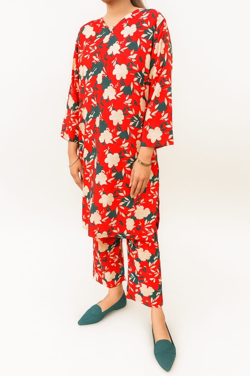 2Pc Stitched Bloom — Orange Kurta & Trouser 1 2Pc Bloom Orange Kurta & Trouser Model Front Pose