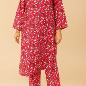 2Pc Bloom Pink Kurta & Trouser Model Front Pose