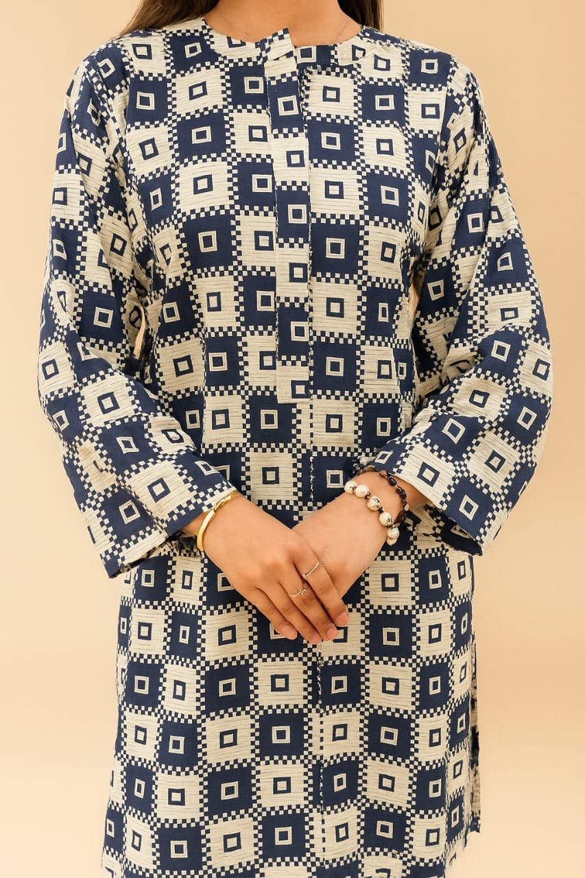 2Pc Stitched Bloom — White Kurta & Trouser 2 2Pc Bloom White Kurta & Trouser Model Front Pose