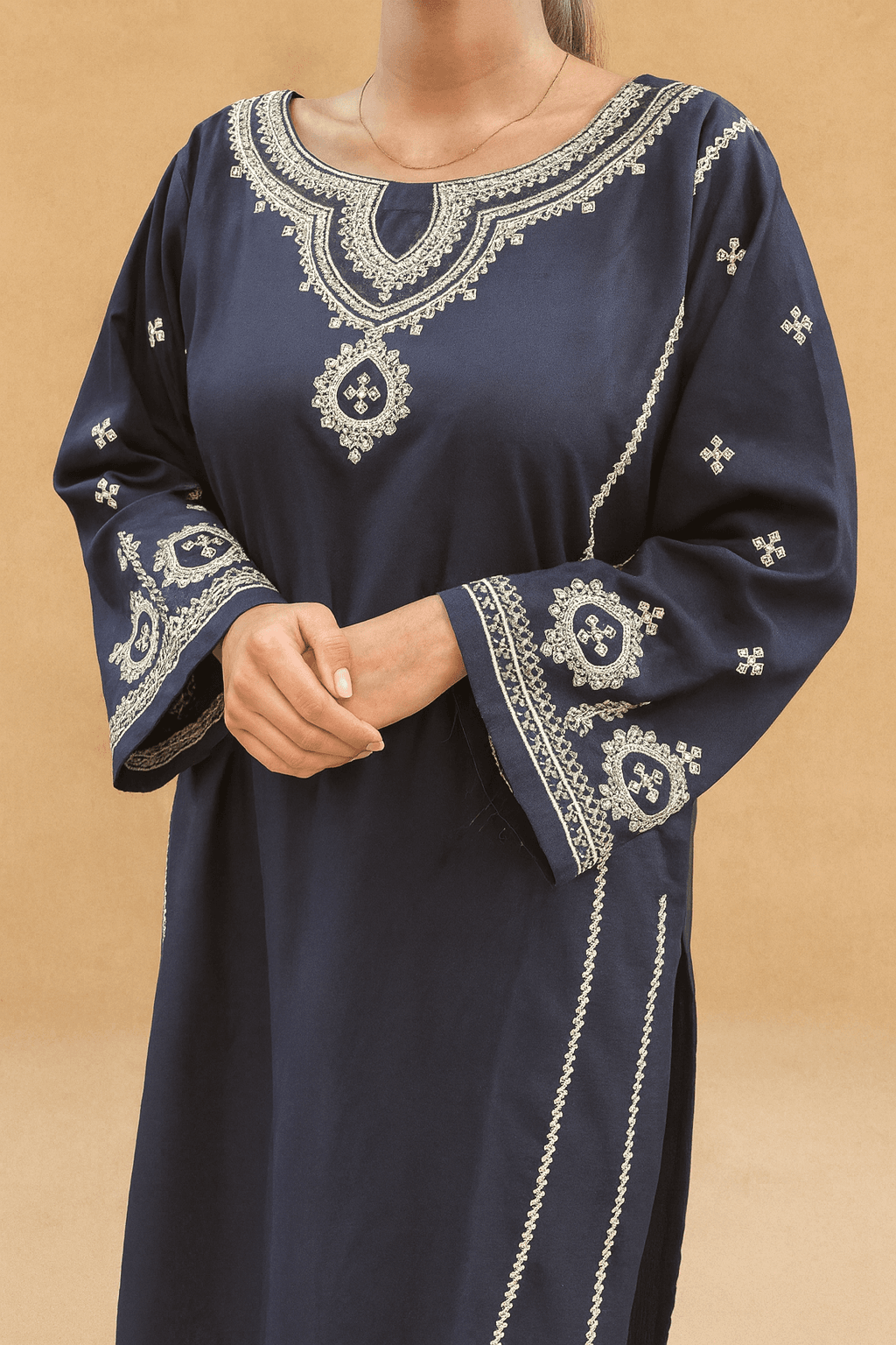 Cozy Royal Blue — Embroidered Dhanak 2-Piece Stitched Set 2 Embrioded shirt & plain pant royal blue dhanak dress image 01