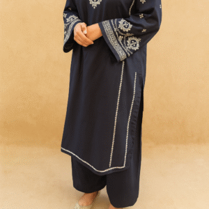 Embrioded shirt & plain pant royal blue dhanak dress image 02