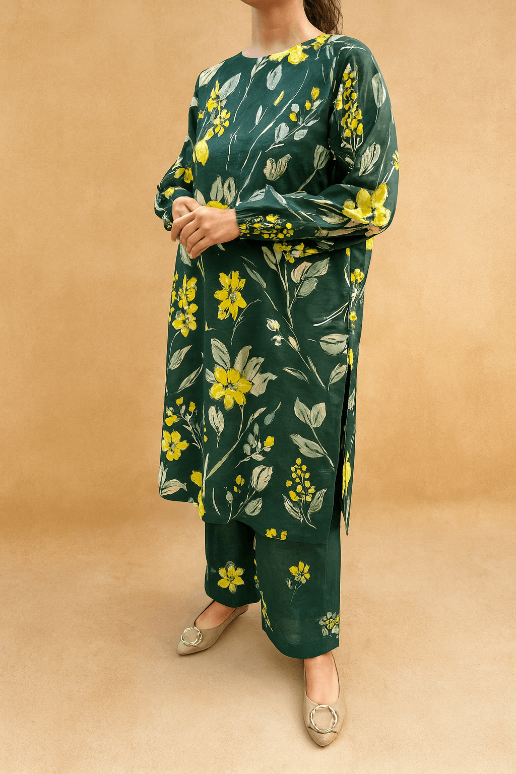 Cozy Green — Printed Khaddar 2-Piece Stitched Suit 1 Kaddar green dress image 01