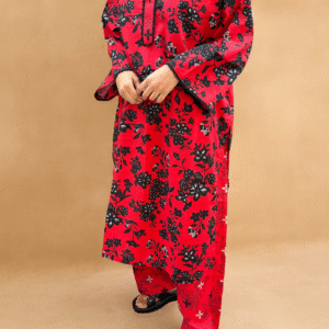 Home 3 Khaddar Red n black dress image 01